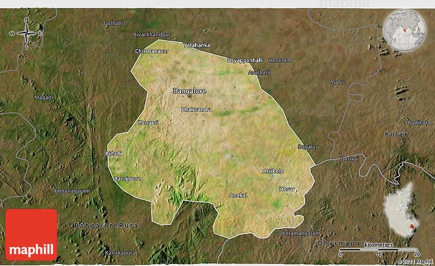 carte satellite de Bangalore