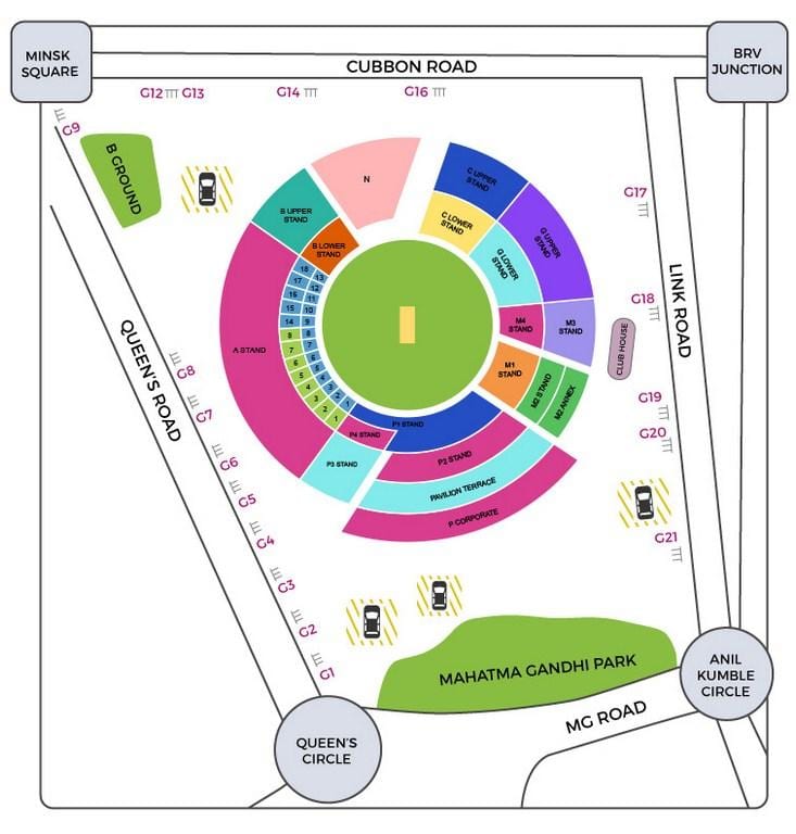 Bangalore stade de cricket sur la carte