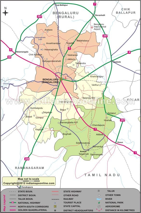 Bangalore district urbain de la carte