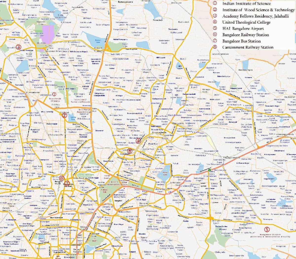 carte de la route de Bangalore